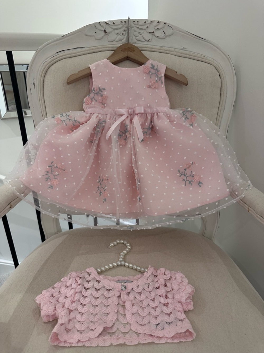 🦢 18 Mth Gorgeous Pink Tulle Princess Baby Dress with Matching Knit Bolero NWOT